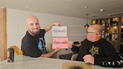 Christophe Szpajdel, aka "The Lord of the Logos," with mymetaloftheday David, with final logos