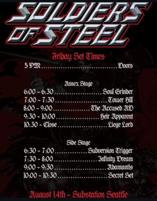 Soldiers of Steel 2026 Day 1 Schedule, August 14, 2026 Soldiers of Steel 2026 Day 1 Schedule, August 14, 2026